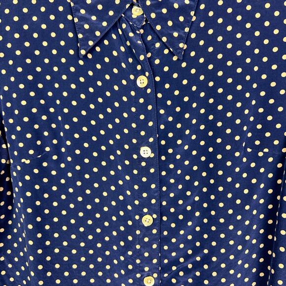 Gap 100% Silk Button Down Top Blouse Navy Blue White Polka Dot Print Women's S - Picture 3 of 8